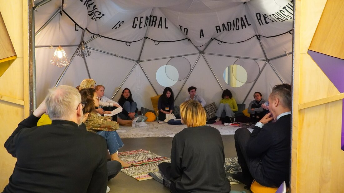 The geodesic dome structure used for workshops, talks and screenings